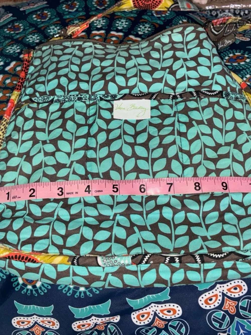 Vera Bradley Quilted Bag with Teal Floral Pattern on Brown